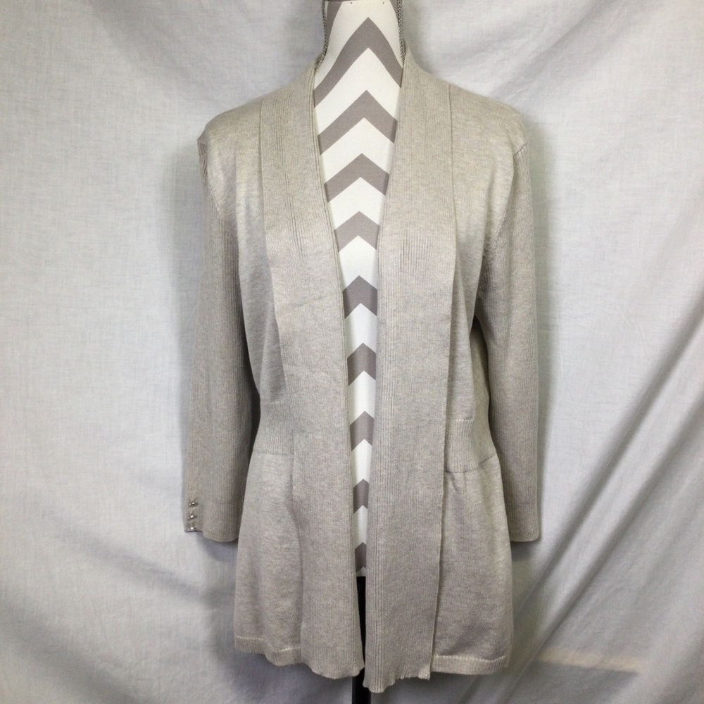 Isela Womens Cream Tan Open Front Cardigan 3 button detail on Sleeve, Sz XL